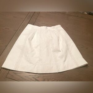 J Crew Mini Skirt Size 2 Ivory Lace Stripe Flare Lined Pleated 100% Cotton